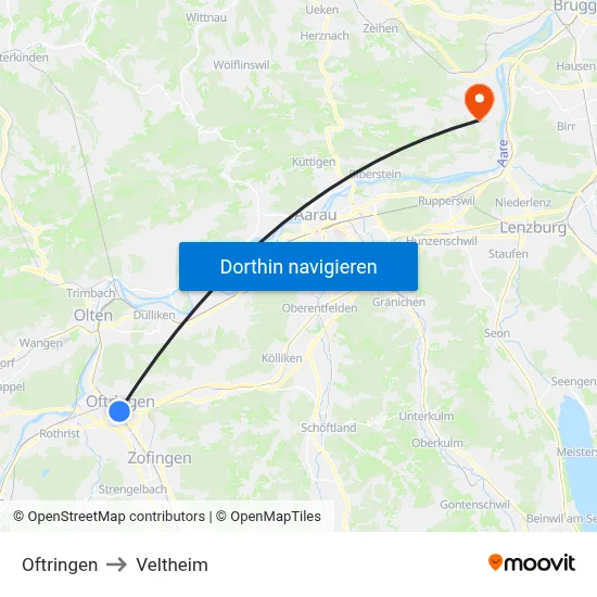 Oftringen to Veltheim map