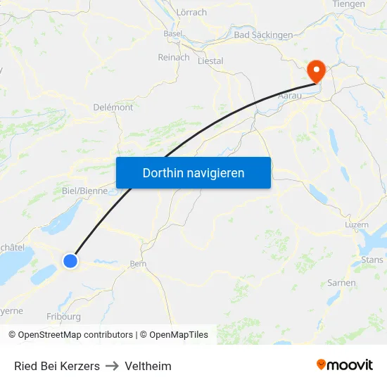 Ried Bei Kerzers to Veltheim map