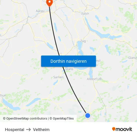 Hospental to Veltheim map