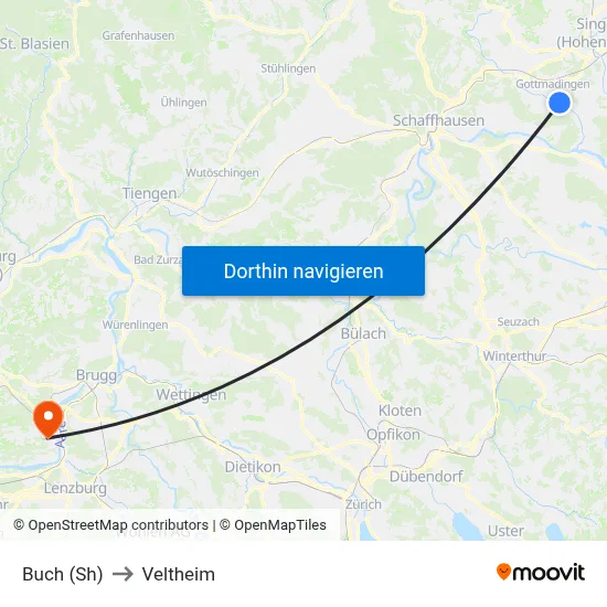 Buch (Sh) to Veltheim map