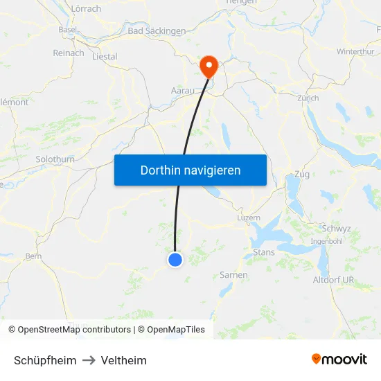 Schüpfheim to Veltheim map