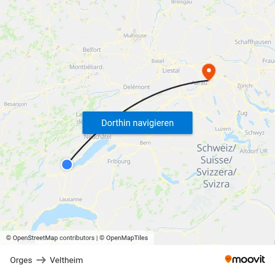 Orges to Veltheim map