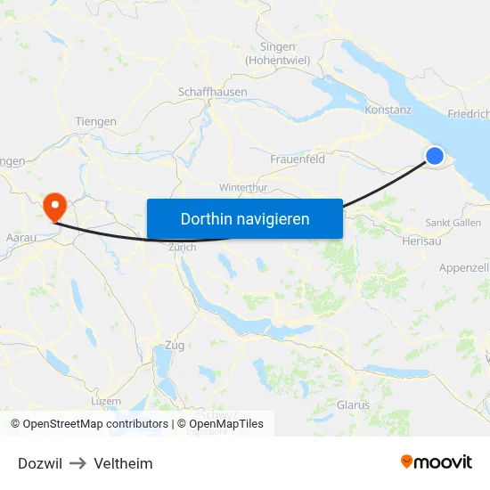Dozwil to Veltheim map