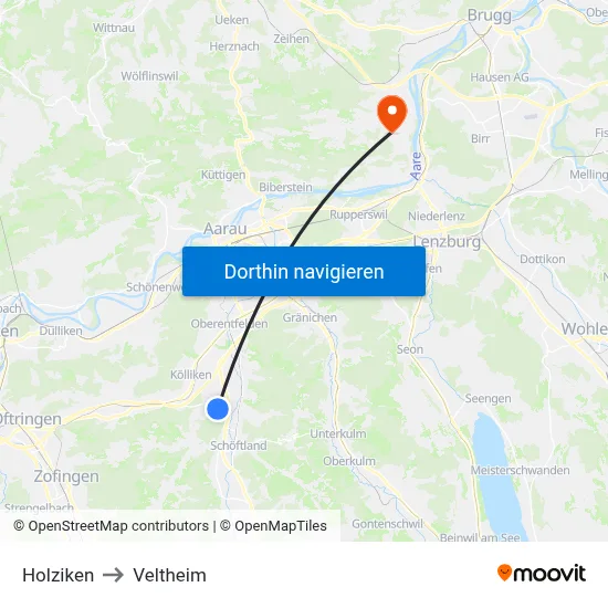 Holziken to Veltheim map