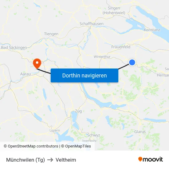 Münchwilen (Tg) to Veltheim map