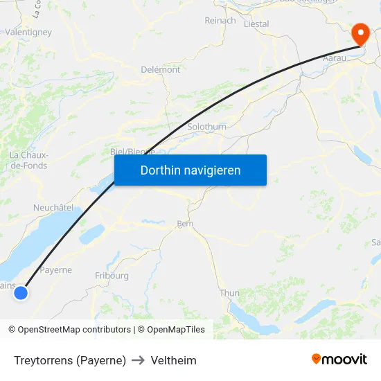Treytorrens (Payerne) to Veltheim map