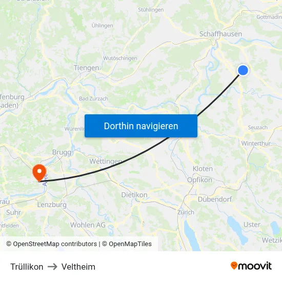 Trüllikon to Veltheim map