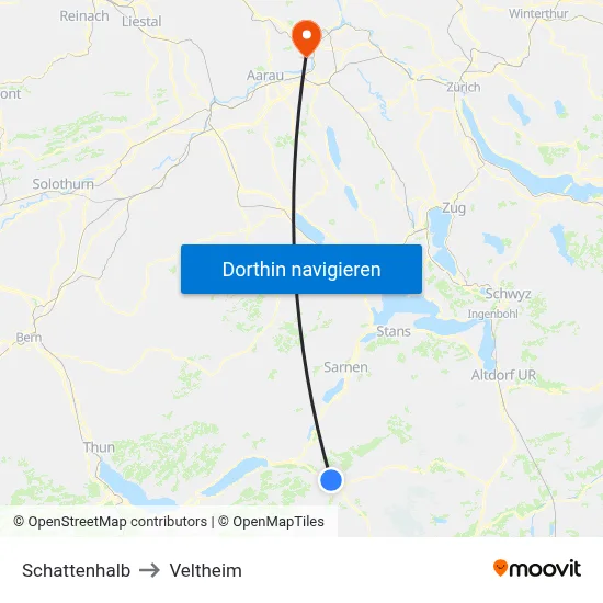 Schattenhalb to Veltheim map