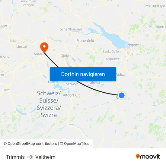 Trimmis to Veltheim map