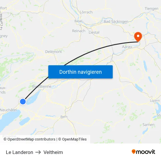 Le Landeron to Veltheim map