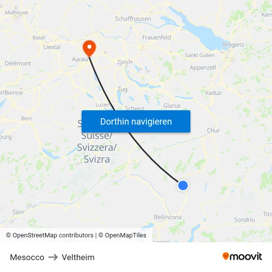 Mesocco to Veltheim map