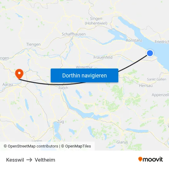 Kesswil to Veltheim map