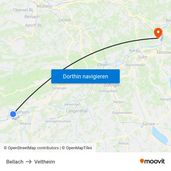 Bellach to Veltheim map