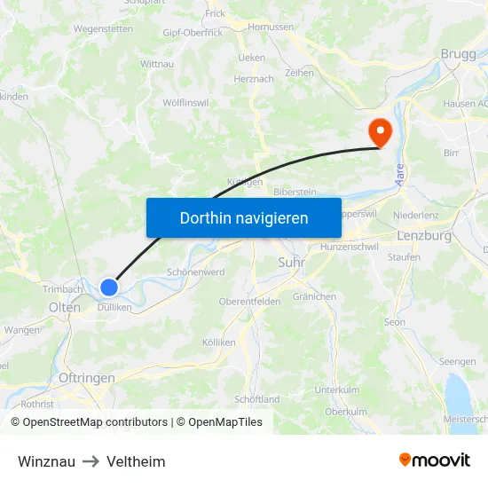 Winznau to Veltheim map