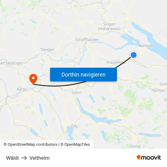 Wäldi to Veltheim map