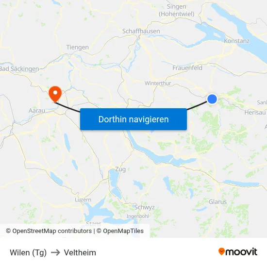 Wilen (Tg) to Veltheim map