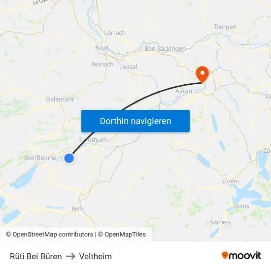 Rüti Bei Büren to Veltheim map