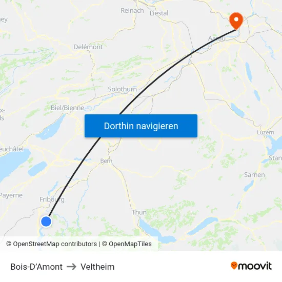 Bois-D’Amont to Veltheim map