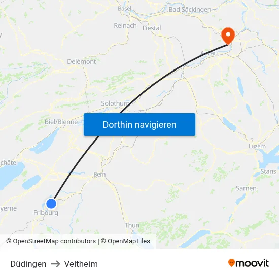 Düdingen to Veltheim map