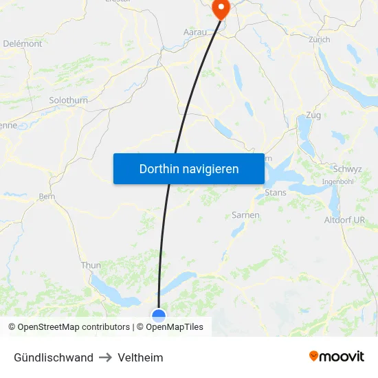 Gündlischwand to Veltheim map
