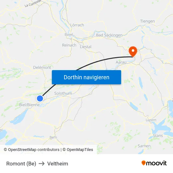 Romont (Be) to Veltheim map