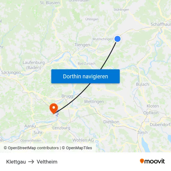 Klettgau to Veltheim map