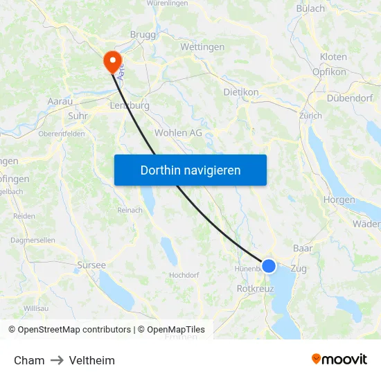 Cham to Veltheim map