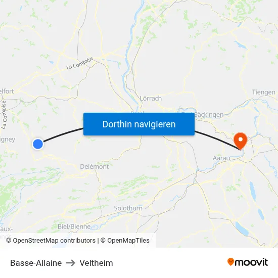 Basse-Allaine to Veltheim map