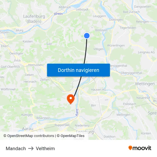 Mandach to Veltheim map
