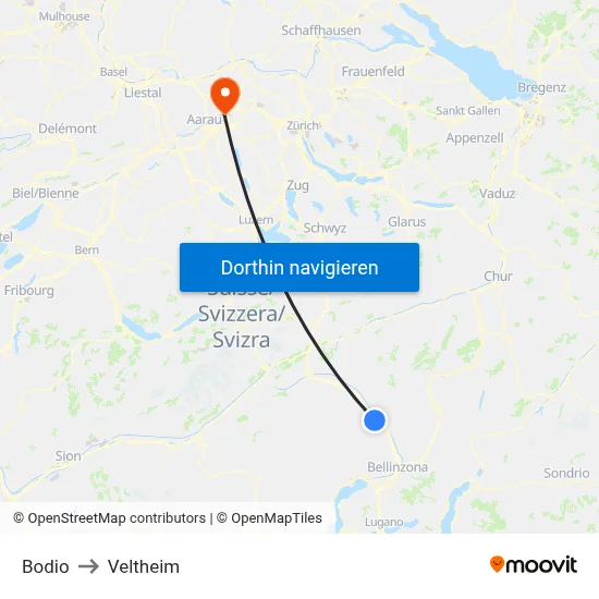 Bodio to Veltheim map