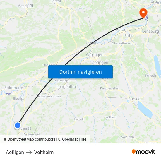 Aefligen to Veltheim map