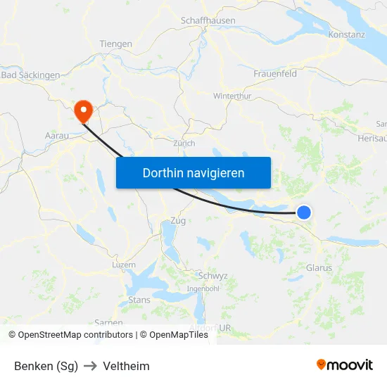 Benken (Sg) to Veltheim map