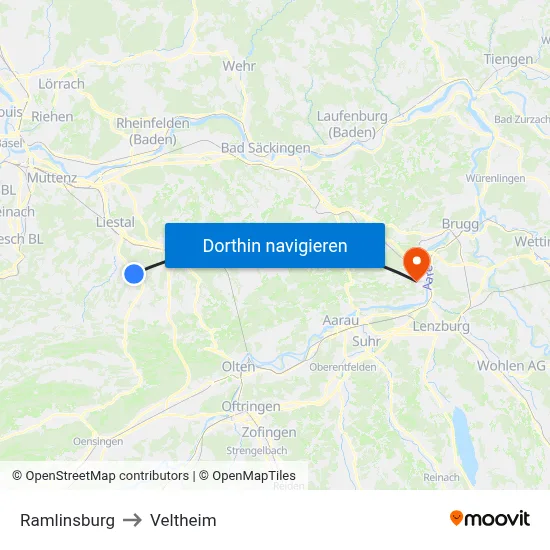Ramlinsburg to Veltheim map