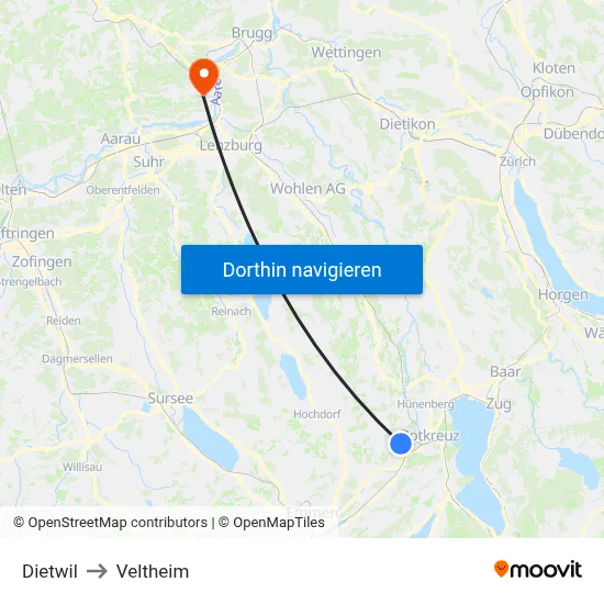 Dietwil to Veltheim map