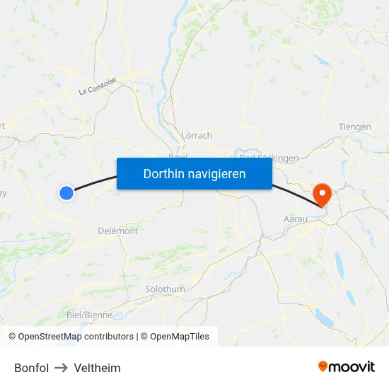 Bonfol to Veltheim map