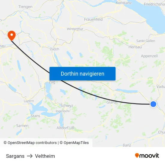 Sargans to Veltheim map