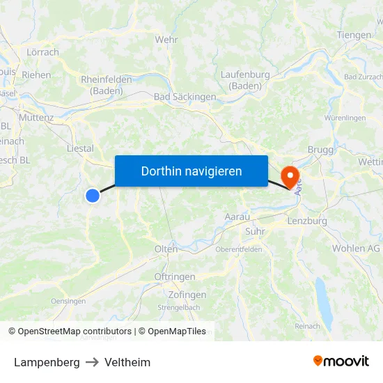 Lampenberg to Veltheim map
