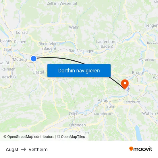 Augst to Veltheim map