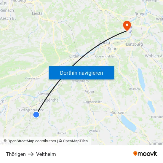 Thörigen to Veltheim map
