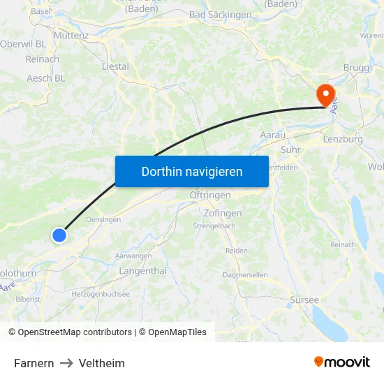 Farnern to Veltheim map