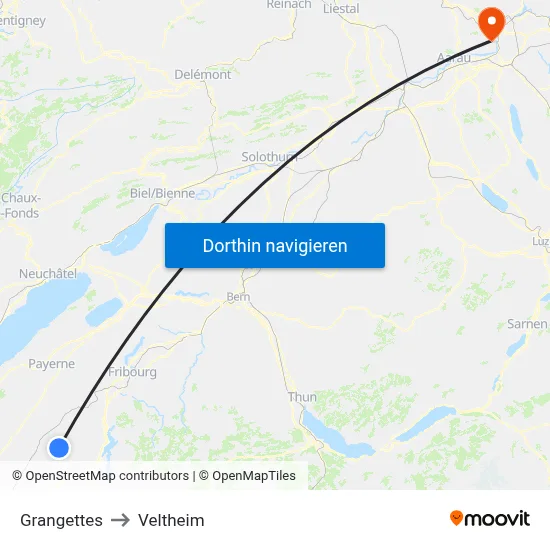 Grangettes to Veltheim map