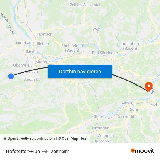 Hofstetten-Flüh to Veltheim map