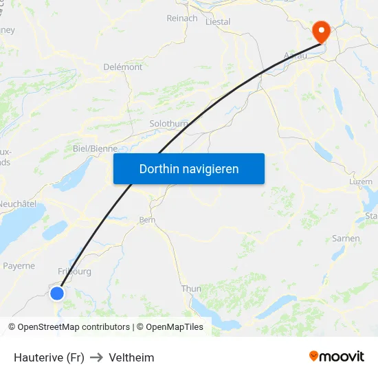 Hauterive (Fr) to Veltheim map