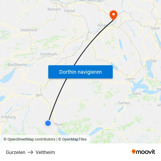 Gurzelen to Veltheim map