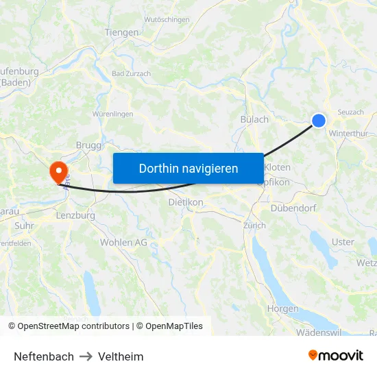 Neftenbach to Veltheim map