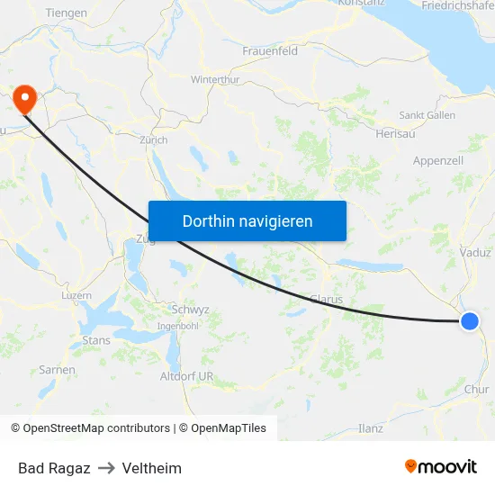 Bad Ragaz to Veltheim map