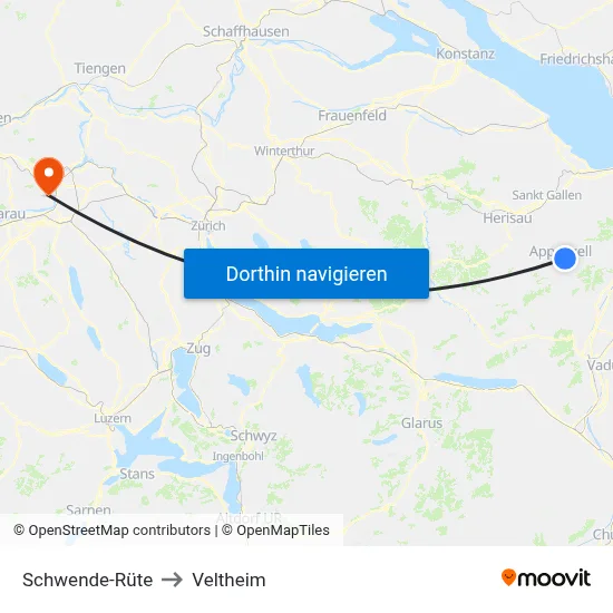 Schwende-Rüte to Veltheim map