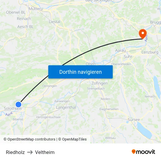 Riedholz to Veltheim map