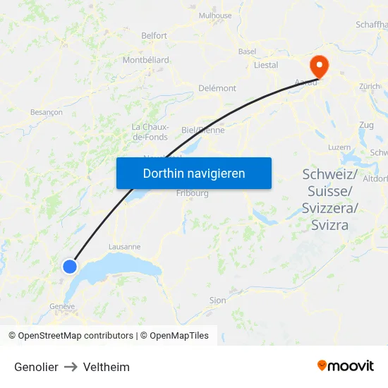 Genolier to Veltheim map