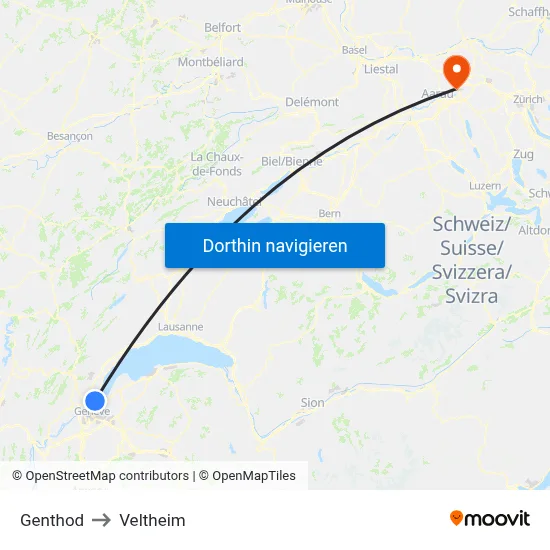 Genthod to Veltheim map